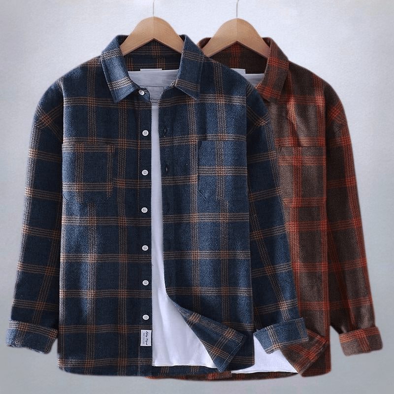 Flannel Shirt Navy Plaid Check Men's Long Sleeve Button-Down – Casual, Office, Holiday, Gift
