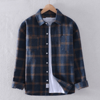 Flannel Shirt Navy Plaid Check Men's Long Sleeve Button-Down – Casual, Office, Holiday, Gift