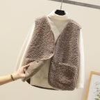 Fleece Gilet Cream Sherpa Women's Button-Up Bodywarmer – Casual, Layering Winter Vest with Pockets