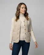 Fleece Gilet Cream Sherpa Women's Button-Up Bodywarmer – Casual, Layering Winter Vest with Pockets