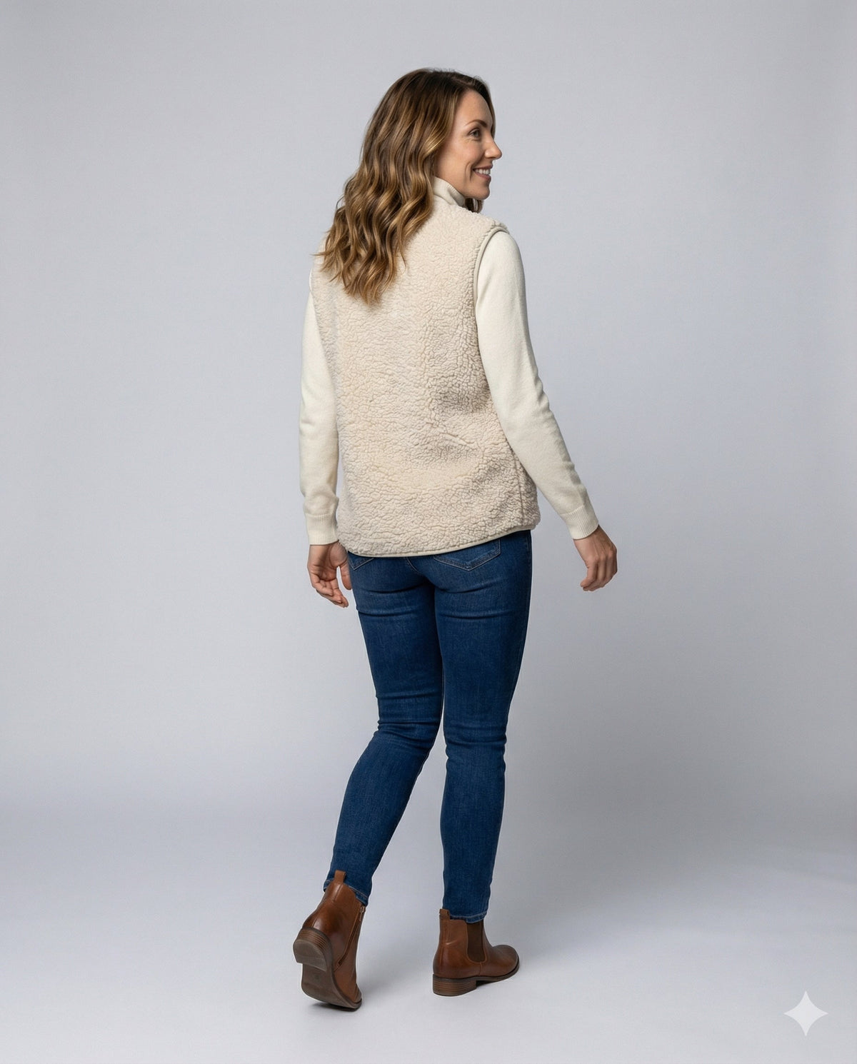 Fleece Gilet Cream Sherpa Women's Button-Up Bodywarmer – Casual, Layering Winter Vest with Pockets