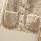 Fleece Gilet Cream Sherpa Women's Button-Up Bodywarmer – Casual, Layering Winter Vest with Pockets