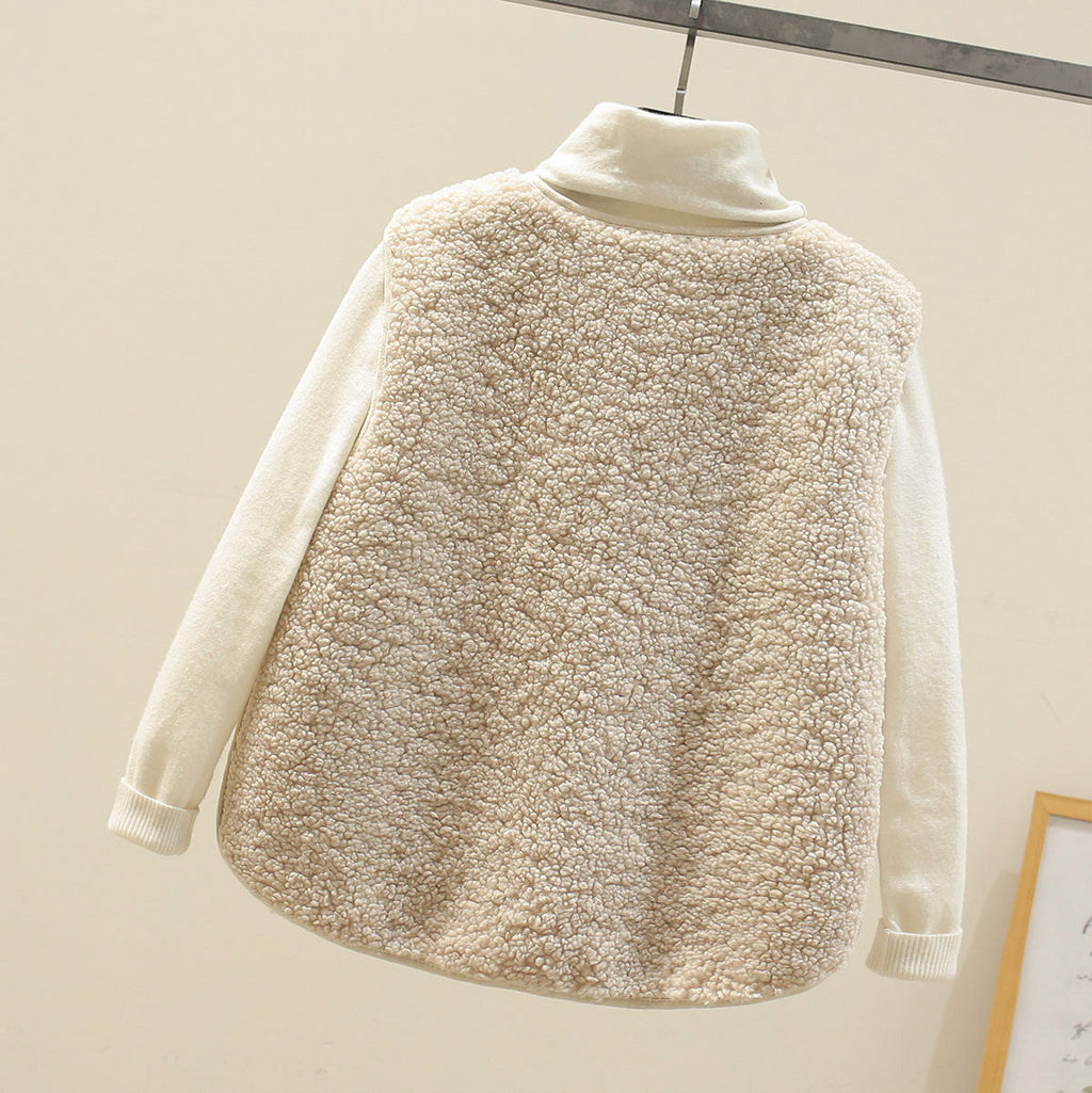 Fleece Gilet Cream Sherpa Women's Button-Up Bodywarmer – Casual, Layering Winter Vest with Pockets