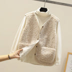Fleece Gilet Cream Sherpa Women's Button-Up Bodywarmer – Casual, Layering Winter Vest with Pockets