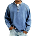 Henley Shirt Denim Blue Men's Long Sleeve Button Neck – Casual, Everyday · Werune