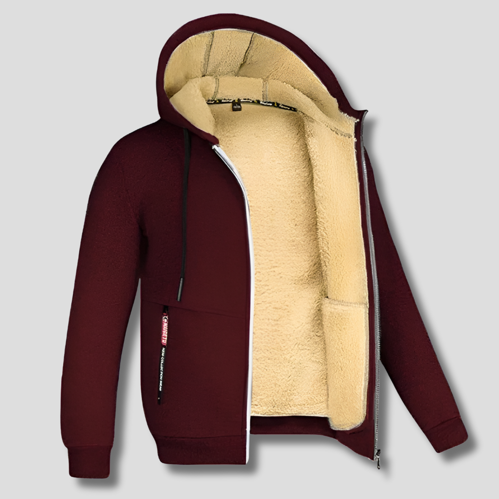Hooded Jacket Sherpa Fleece Lined Zip-Up Men's Olive Green – Casual, Winter Gift