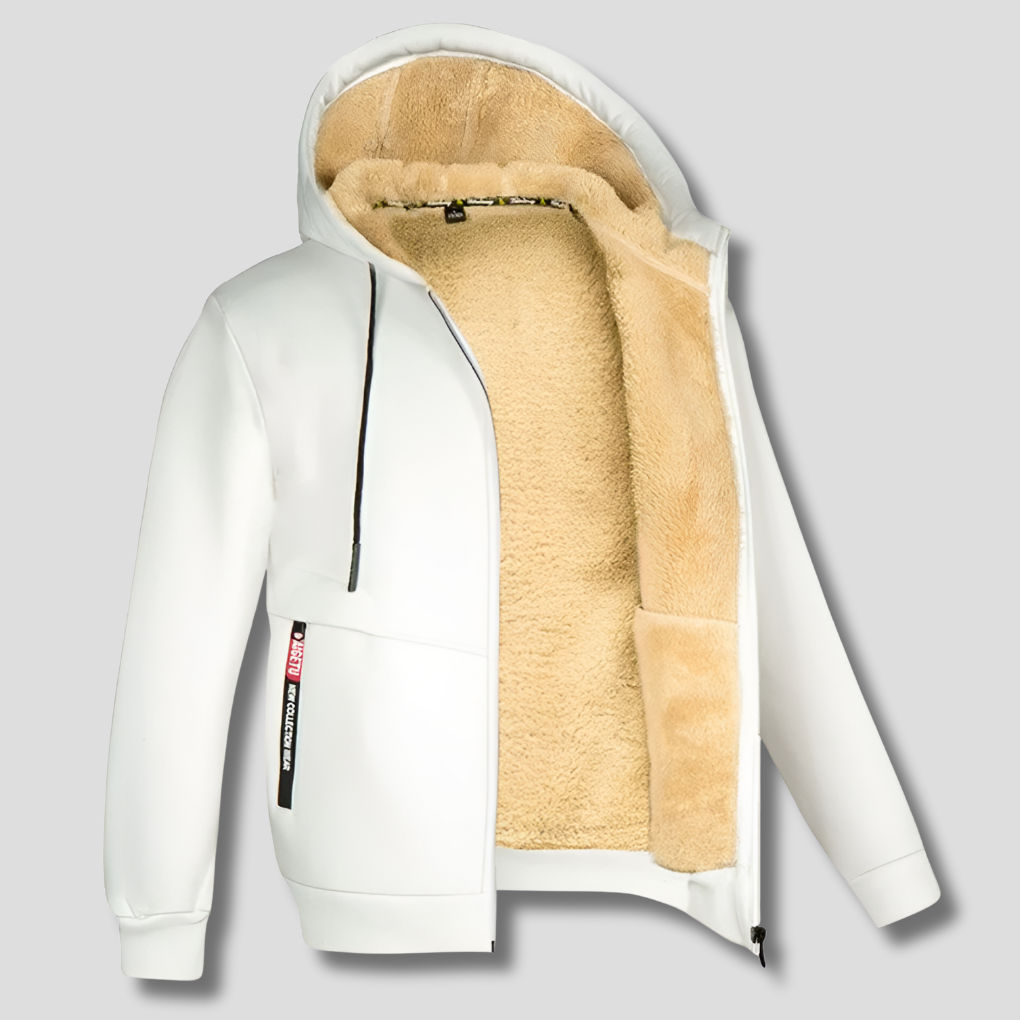 Hooded Jacket Sherpa Fleece Lined Zip-Up Men's Olive Green – Casual, Winter Gift