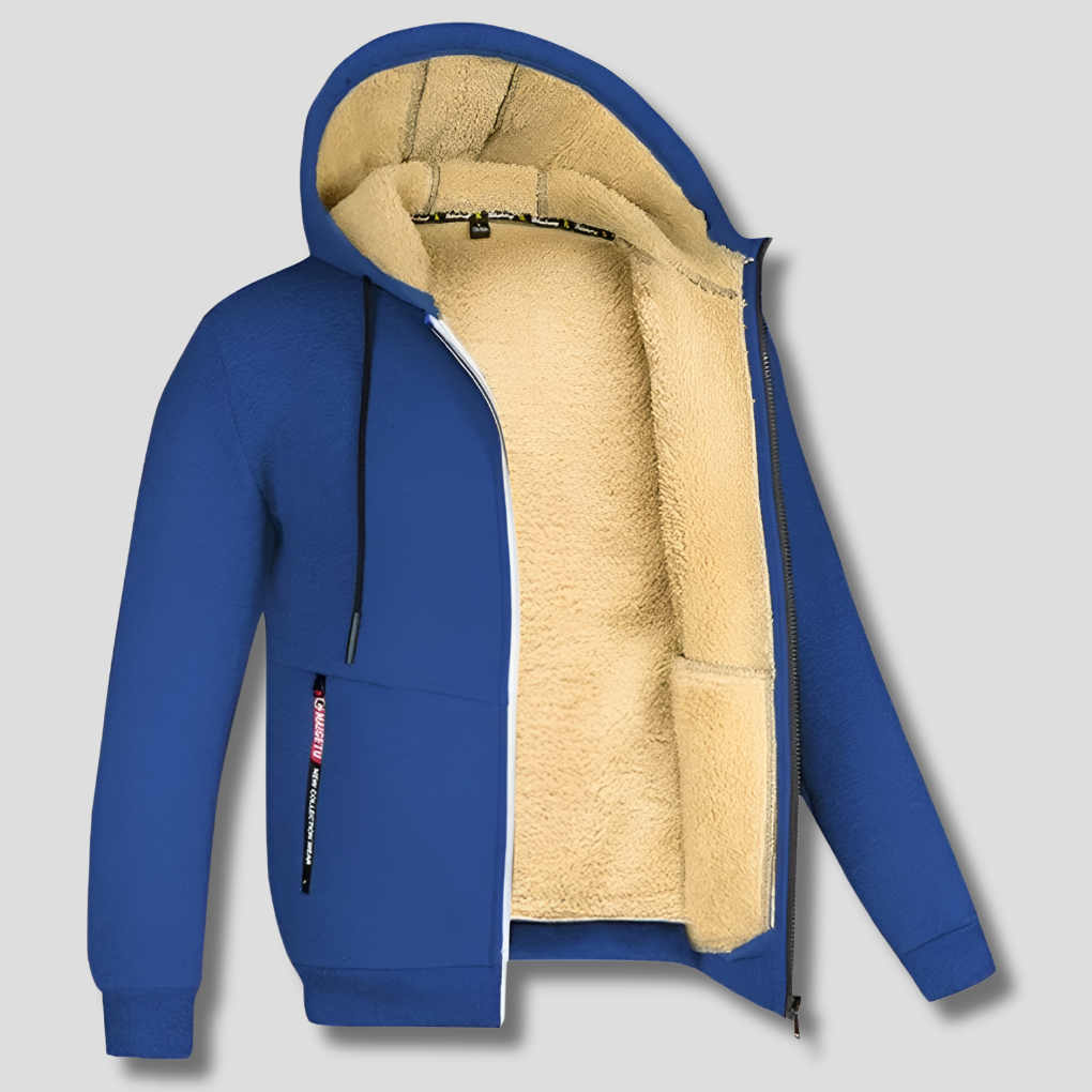 Hooded Jacket Sherpa Fleece Lined Zip-Up Men's Olive Green – Casual, Winter Gift