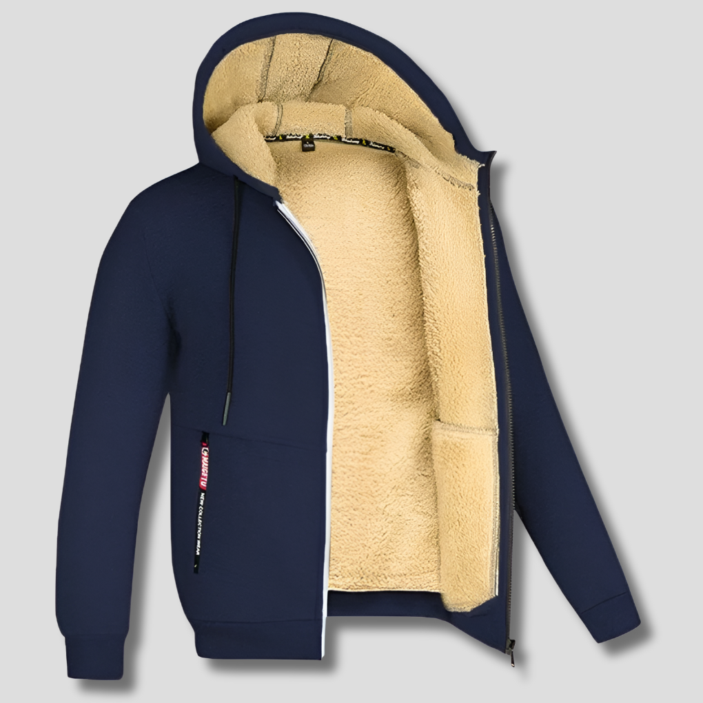 Hooded Jacket Sherpa Fleece Lined Zip-Up Men's Olive Green – Casual, Winter Gift