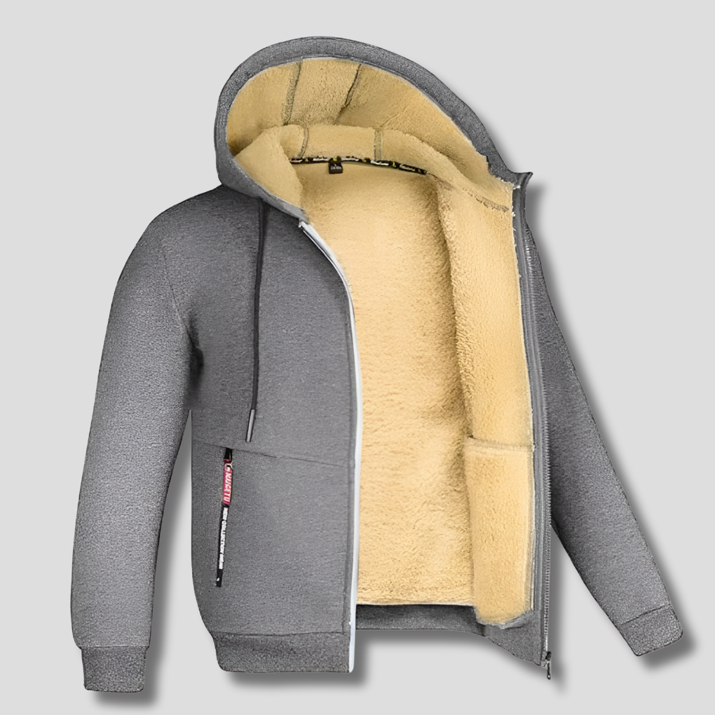 Hooded Jacket Sherpa Fleece Lined Zip-Up Men's Olive Green – Casual, Winter Gift
