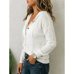 Hooded Knit Cardigan White Button-Front Women's – Casual, Office · Werune