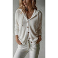 Hooded Knit Cardigan White Button-Front Women's – Casual, Office · Werune