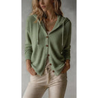 Hooded Knit Cardigan White Button-Front Women's – Casual, Office · Werune