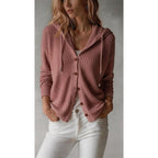 Hooded Knit Cardigan White Button-Front Women's – Casual, Office · Werune