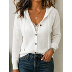 Hooded Knit Cardigan White Button-Front Women's – Casual, Office · Werune