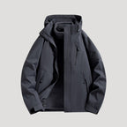 Hooded Outdoor Jacket Waterproof Men's Dark Grey Zip-Up – Hiking, Camping, Outdoor, Casual, Travel