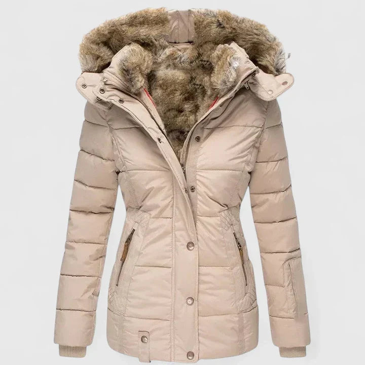 Hooded Puffer Coat Women's Faux Fur Green Quilted Winter Jacket – Casual, Outdoor