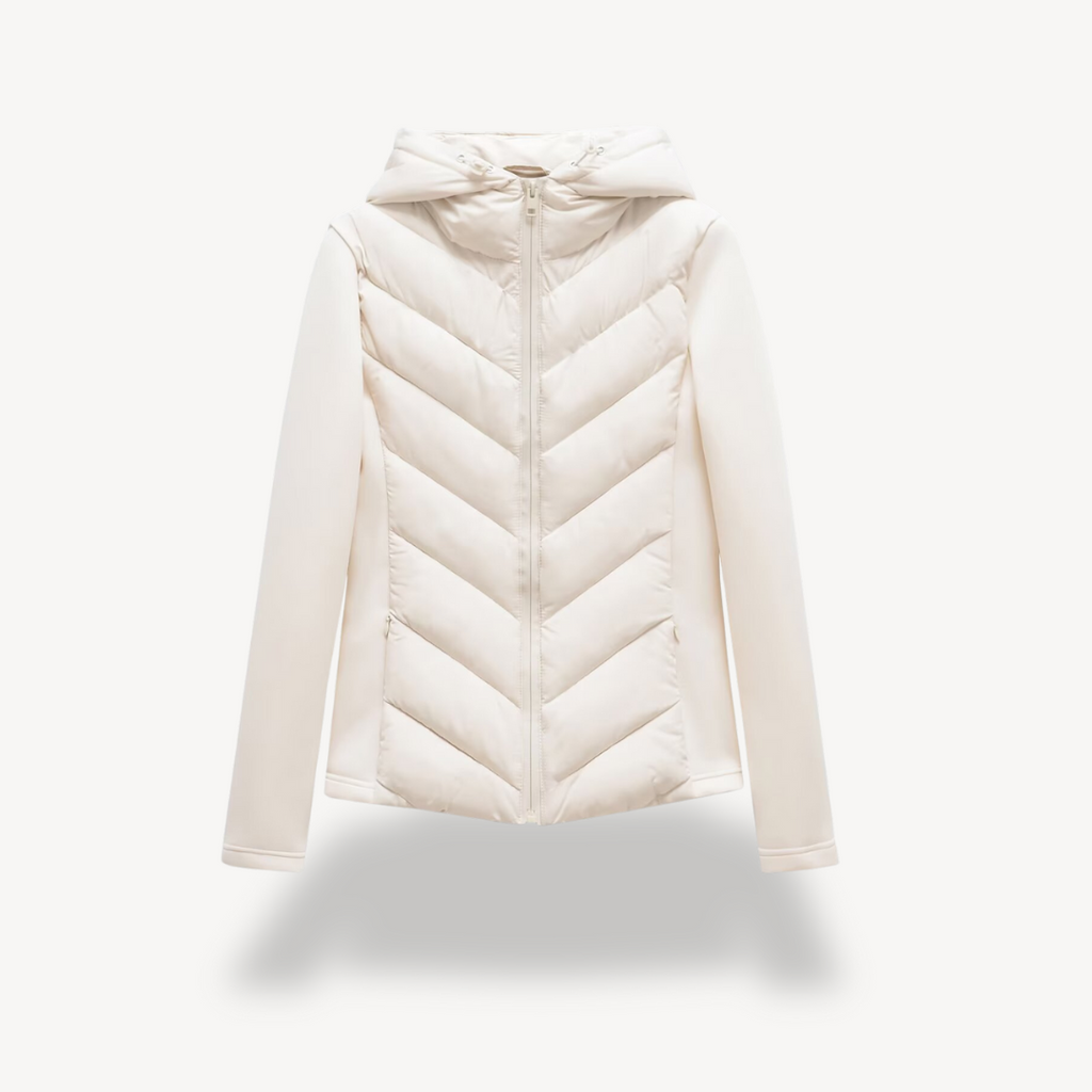 Hooded Quilted Jacket Chevron Padded Brown Women's Zip-Up – Casual, Office · Werune