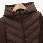 Hooded Quilted Jacket Chevron Padded Brown Women's Zip-Up – Casual, Office · Werune