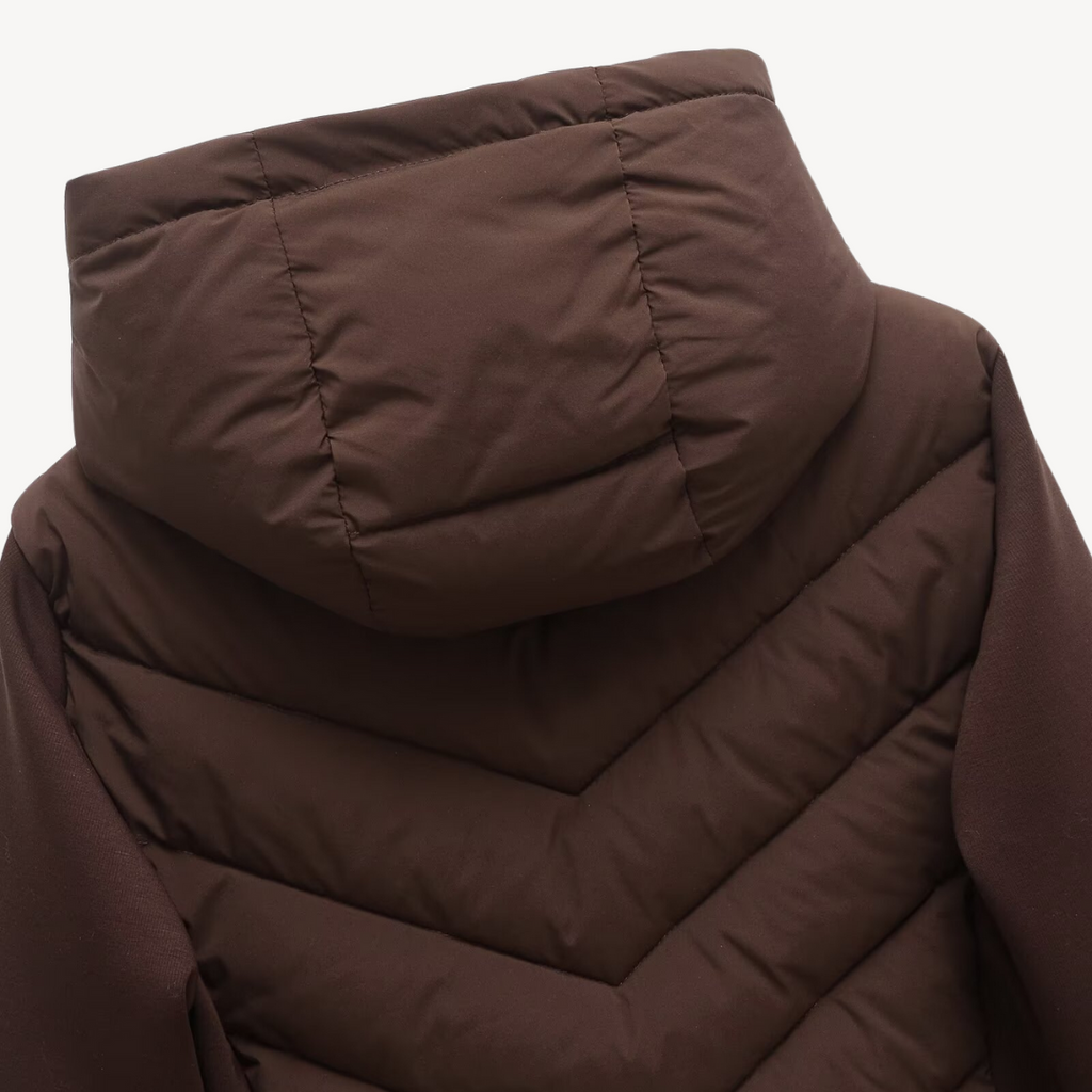 Hooded Quilted Jacket Chevron Padded Brown Women's Zip-Up – Casual, Office · Werune