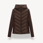 Hooded Quilted Jacket Chevron Padded Brown Women's Zip-Up – Casual, Office · Werune