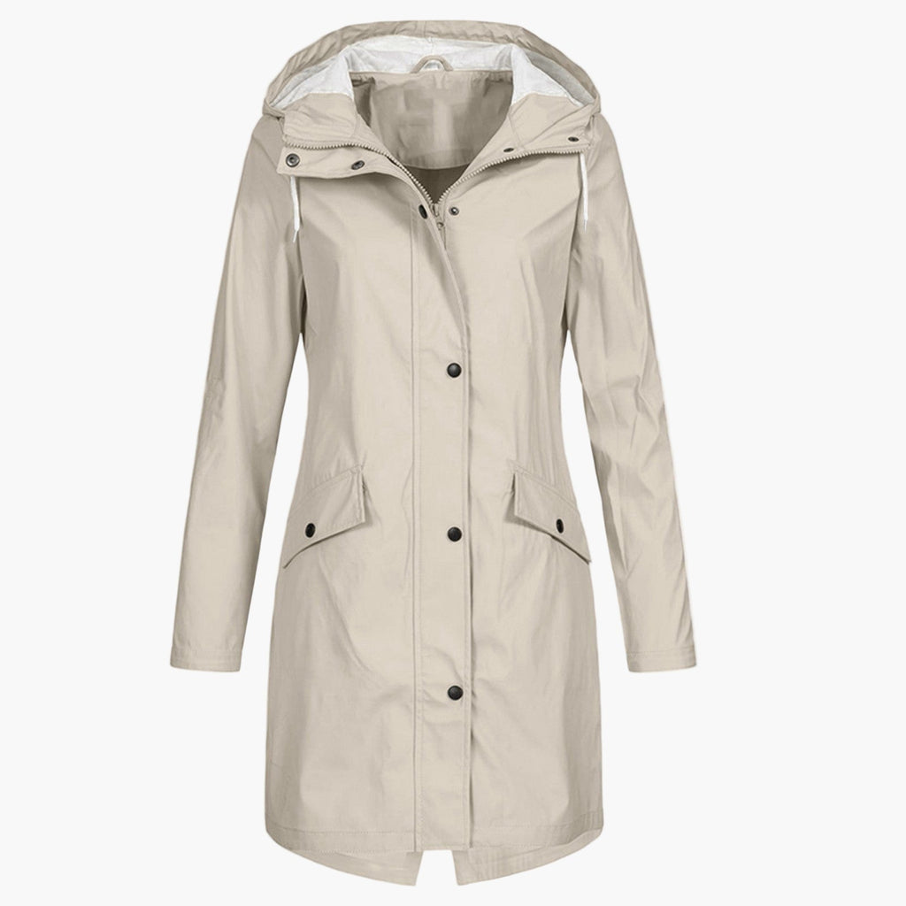 Hooded Rain Jacket Longline Waterproof Navy Women's – Outdoor, Casual, Holiday, Everyday Wear
