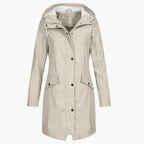 Hooded Rain Jacket Longline Waterproof Navy Women's – Outdoor, Casual, Holiday, Everyday Wear