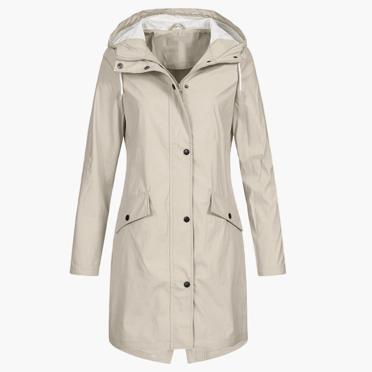 Hooded Rain Jacket Longline Waterproof Navy Women's – Outdoor, Casual, Holiday, Everyday Wear