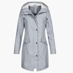 Hooded Rain Jacket Longline Waterproof Navy Women's – Outdoor, Casual, Holiday, Everyday Wear