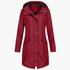 Hooded Rain Jacket Longline Waterproof Navy Women's – Outdoor, Casual, Holiday, Everyday Wear
