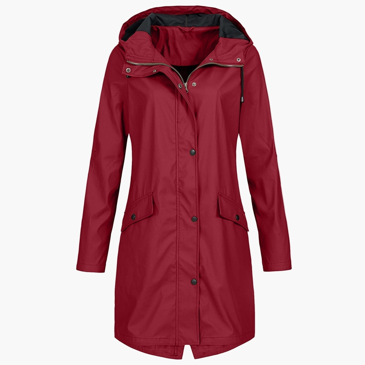 Hooded Rain Jacket Longline Waterproof Navy Women's – Outdoor, Casual, Holiday, Everyday Wear