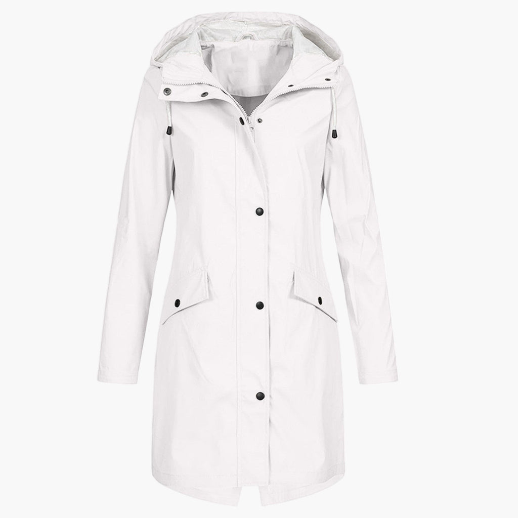 Hooded Rain Jacket Longline Waterproof Navy Women's – Outdoor, Casual, Holiday, Everyday Wear