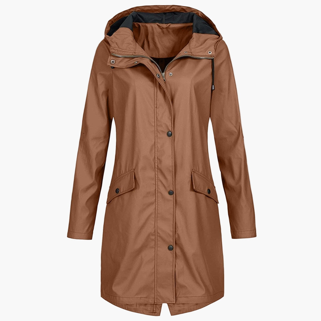 Hooded Rain Jacket Longline Waterproof Navy Women's – Outdoor, Casual, Holiday, Everyday Wear