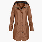Hooded Rain Jacket Longline Waterproof Navy Women's – Outdoor, Casual, Holiday, Everyday Wear