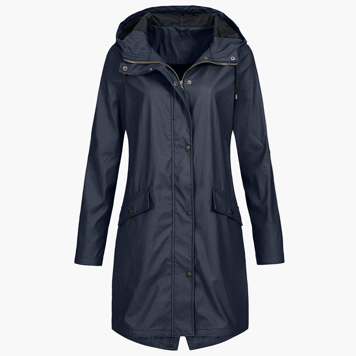 Hooded Rain Jacket Longline Waterproof Navy Women's – Outdoor, Casual, Holiday, Everyday Wear