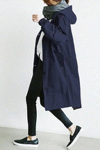 Hooded Trench Coat Longline Oversized Women's Windbreaker – Casual, Everyday Outerwear
