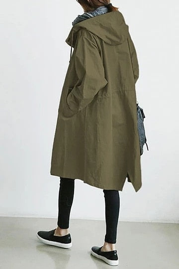 Hooded Trench Coat Longline Oversized Women's Windbreaker – Casual, Everyday Outerwear