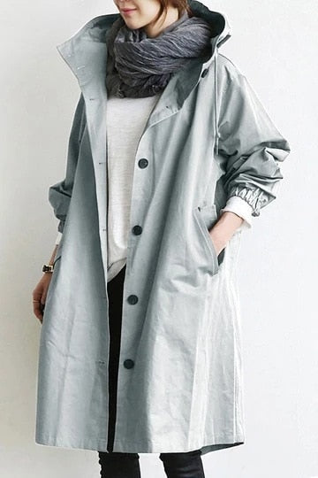Hooded Trench Coat Longline Oversized Women's Windbreaker – Casual, Everyday Outerwear