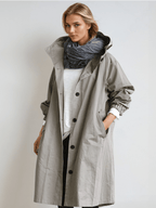 Hooded Trench Coat Oversized Grey Women's Longline Windbreaker – Casual, Holiday