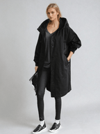 Hooded Trench Coat Oversized Grey Women's Longline Windbreaker – Casual, Holiday