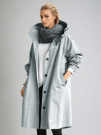 Hooded Trench Coat Oversized Grey Women's Longline Windbreaker – Casual, Holiday