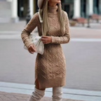 Jumper Dress Cable-Knit Turtleneck Grey Women's Long Sleeve – Casual, Office, Holiday, Gift