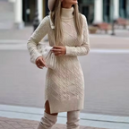 Jumper Dress Cable-Knit Turtleneck Grey Women's Long Sleeve – Casual, Office, Holiday, Gift