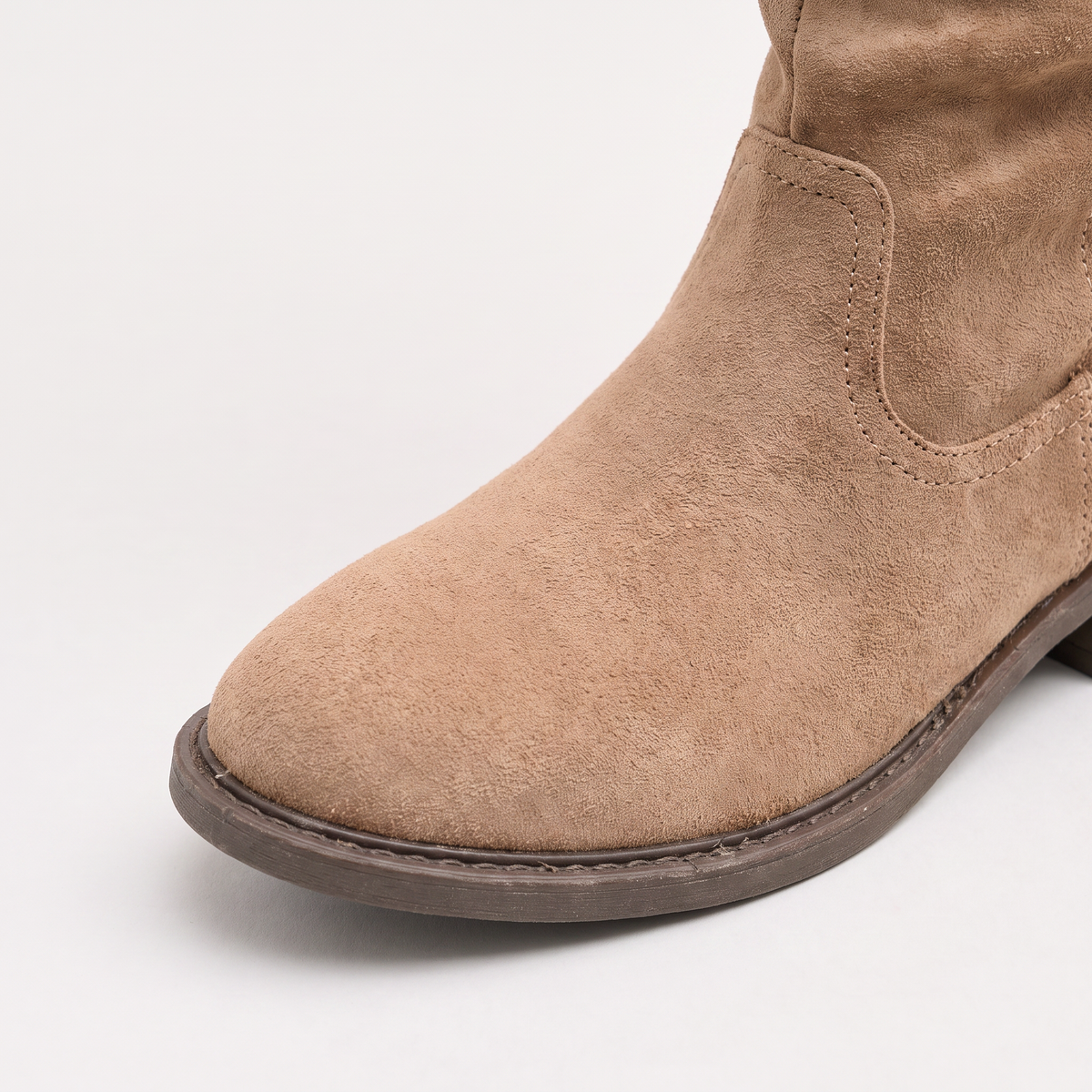 Knee-High Boots Faux Suede Taupe Women's Slouch Western Style – Casual, Autumn Winter Everyday Wear