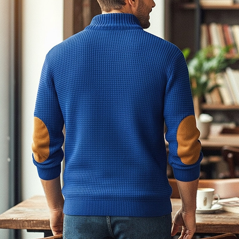 Knit Button Sweater Men's Grey Waffle Stand Collar Pullover – Casual, Office, Holiday, Gift