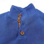 Knit Button Sweater Men's Grey Waffle Stand Collar Pullover – Casual, Office, Holiday, Gift