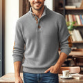 Knit Button Sweater Men's Grey Waffle Stand Collar Pullover – Casual, Office, Holiday, Gift