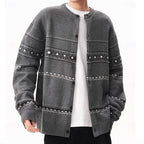 Knit Cardigan Grey Fair Isle Pattern Men's Button-Up Sweater – Casual, Holiday, Winter, Gift