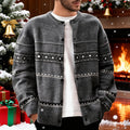 Knit Cardigan Grey Fair Isle Pattern Men's Button-Up Sweater – Casual, Holiday, Winter, Gift