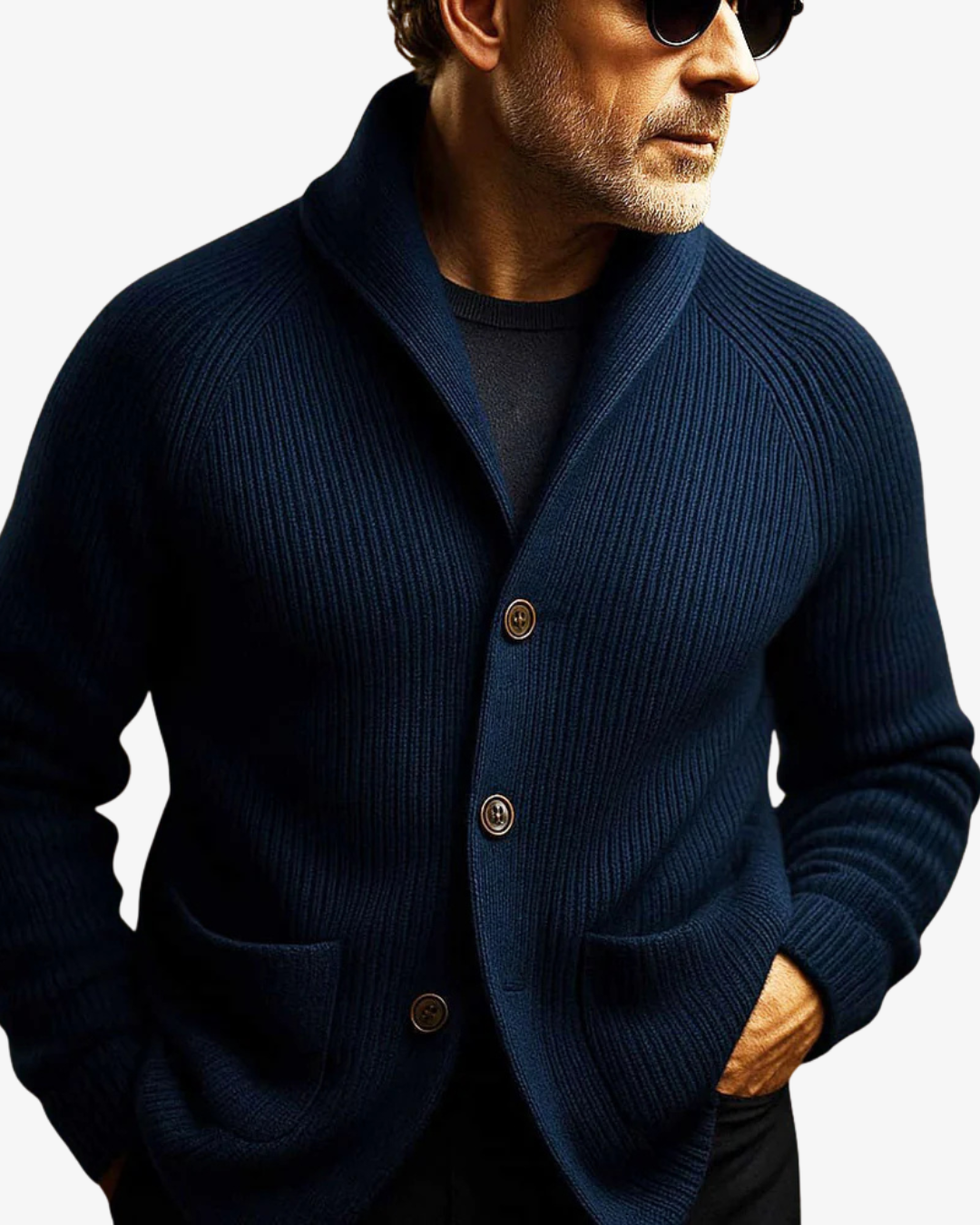 Knit Cardigan Men's Ribbed Button-Front Dark Green – Casual, Office · Werune